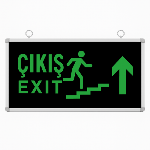 Exit Egress Upward Direction Stairwell Emergency Exit Lighted LED Sign - Green LED Rechargeable, Double Sided RBR1702