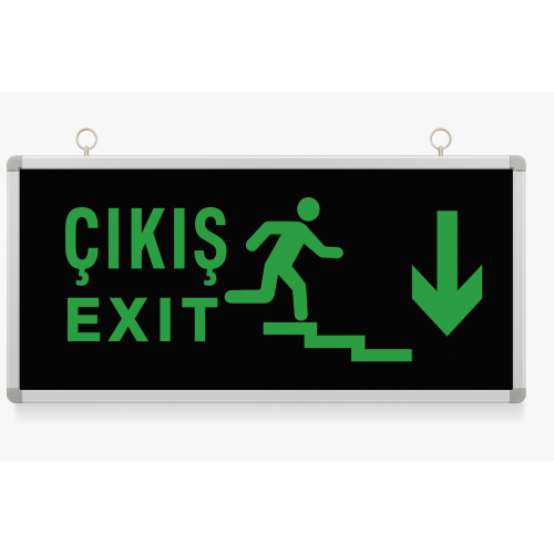 Downward Staircase Exit Emergency LED Sign Rechargeable Green LED RBR1703