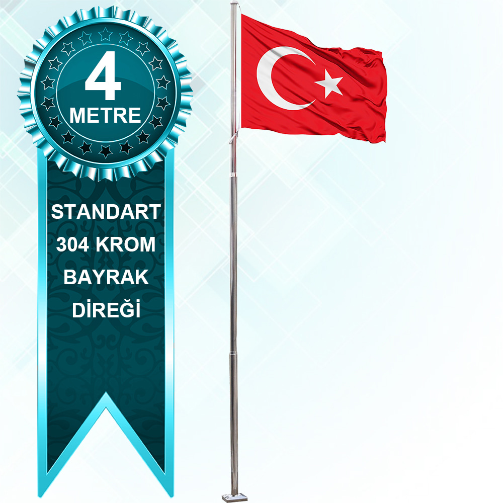 Bayrak Direği İçten İpli Sonsuz Döner Sistemli Krom Standart Direk 4 Metre SBD-4