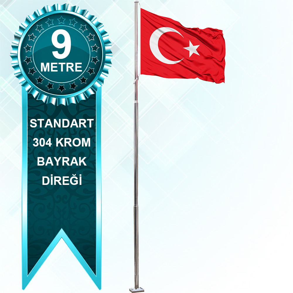 Bayrak Direği İçten İpli Sonsuz Döner Sistemli Krom Standart Direk 9 Metre SBD-9