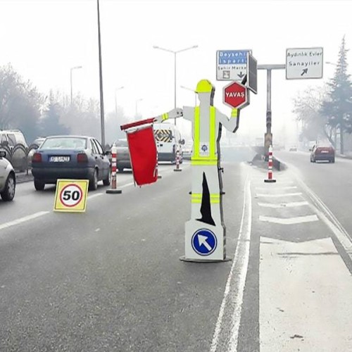 Flag Waving Robot Gas Station Warning Robot