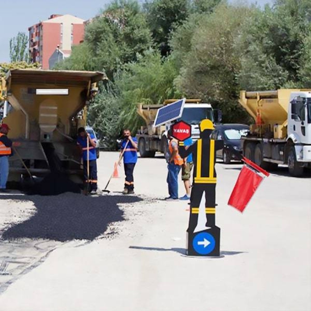 Flag Waving Robot Highways Warning Robot