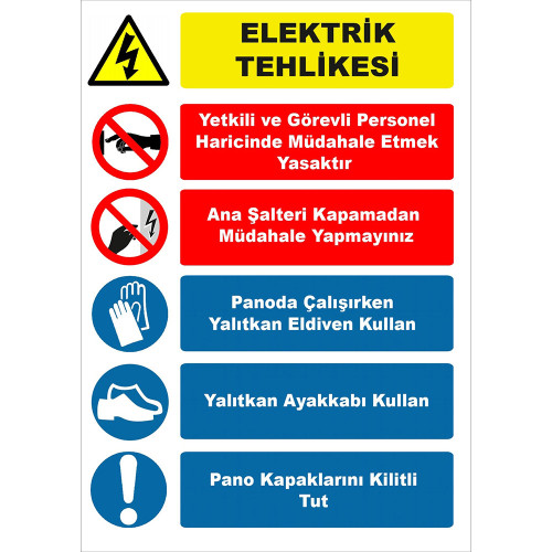 Elektrik Tehlikesi Talimatı İşareti Levhası Tabelası Etiketi YT7172