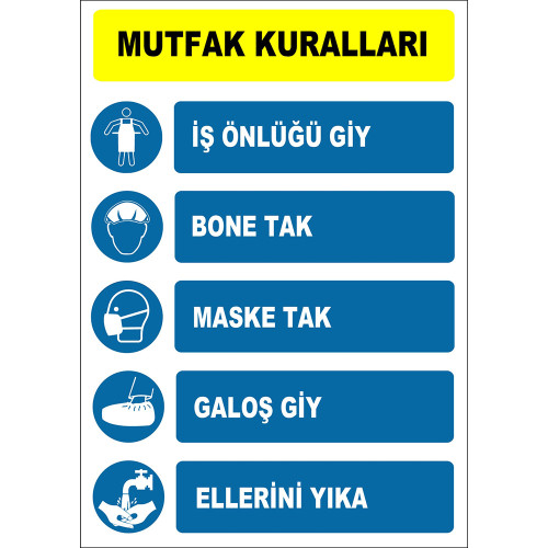 Mutfak Kuralları Levhası İşareti Tabelası Etiketi EF1391