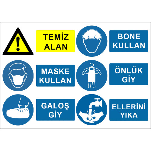 Clean Area Mask Bone Overshoes Apron Wear Wash Hands Sign Board Sign Sticker KKD4051
