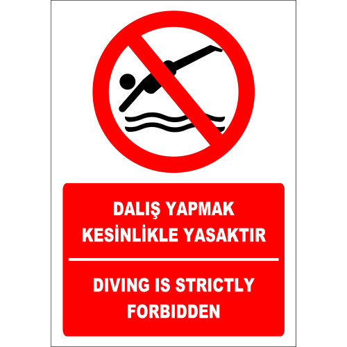 Turkish English Diving Is Strictly Prohibited Sign Board Label EF2431