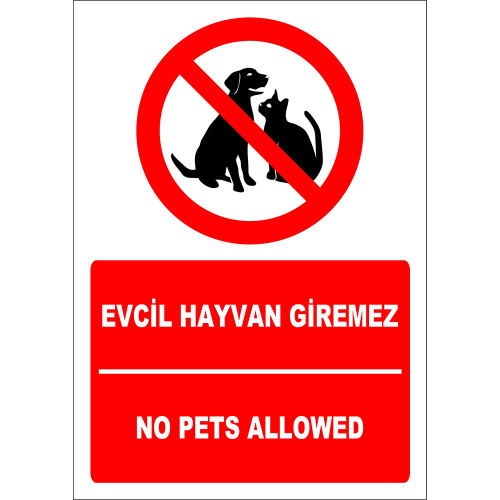 Turkish English Pet No Entry Sign Sticker Label EF2465
