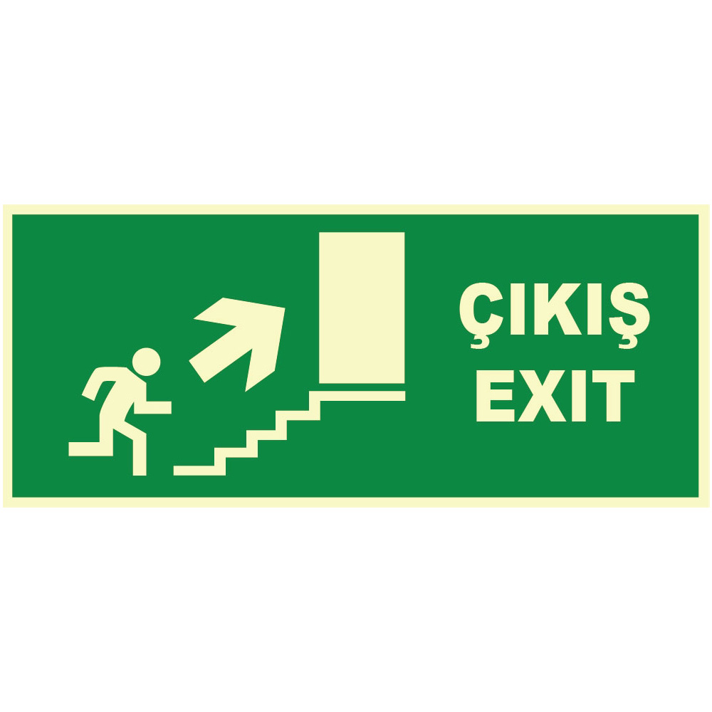 Turkish English Phosphorescent Emergency Exit Up The Stairs Sign Board Label Symbol YT7663 Turkish English Phosphorescent Emergency Exit Up The Stairs Sign Board Label Symbol YT7663