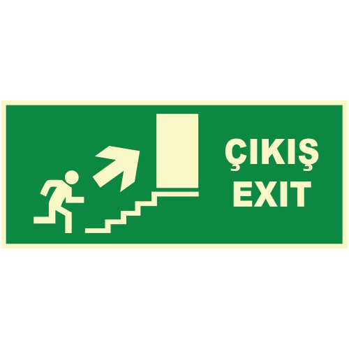 Turkish English Phosphorescent Emergency Exit Up The Stairs Sign Board Label Symbol YT7663