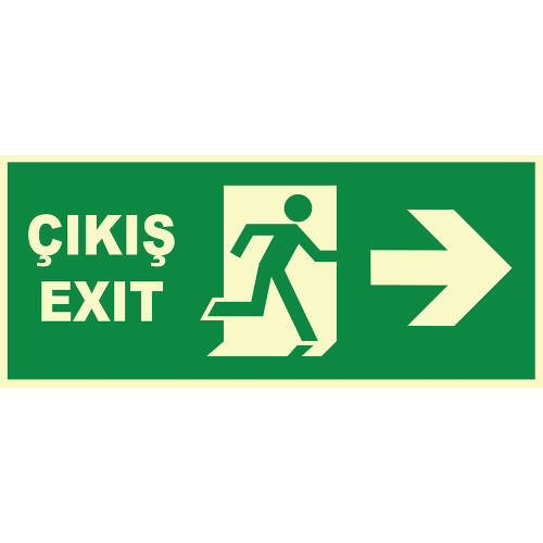 Turkish English Phosphorescent Emergency Exit Right Sign Board Label Symbol YT7676