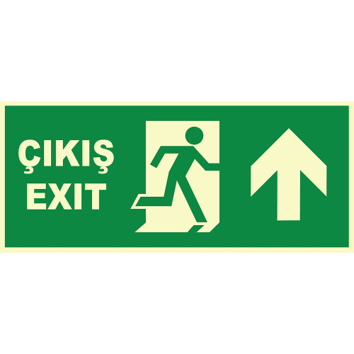 Turkish English Phosphorescent Emergency Exit Right Up Sign Board Label Symbol YT7674
