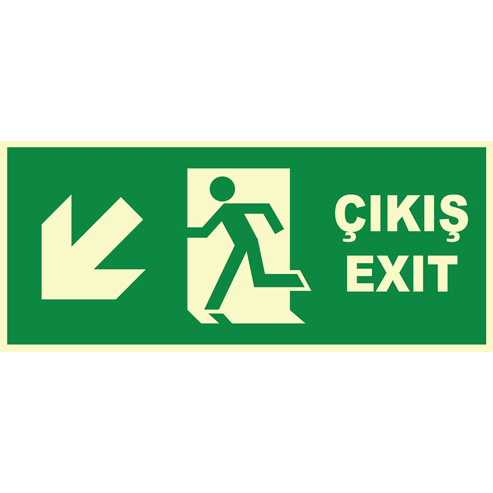 Turkish English Phosphorescent Emergency Exit Left Down Sign Board Label Symbol YT7667 Turkish English Phosphorescent Emergency Exit Left Down Sign Board Label Symbol YT7667