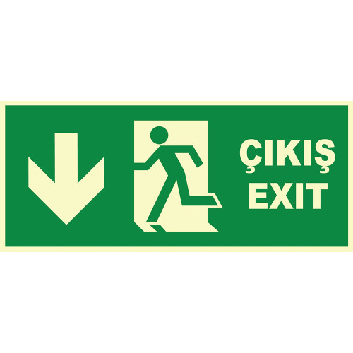 Turkish English Phosphorescent Emergency Exit Left Down Sign Board Label Symbol YT7668