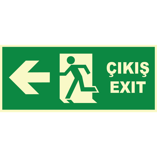 Turkish English Phosphorescent Emergency Exit Left Sign Board Label Symbol YT7671