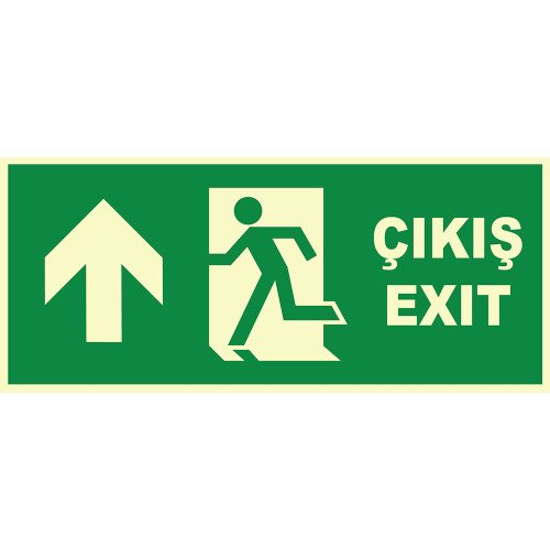 Turkish English Phosphorescent Emergency Exit Left Up Sign Board Label Symbol YT7669