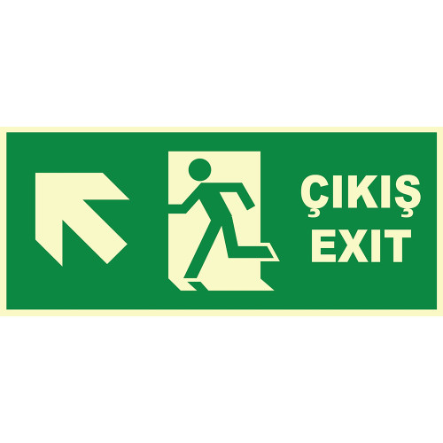 Turkish English Phosphorescent Emergency Exit Left Up Sign Board Label Symbol YT7670