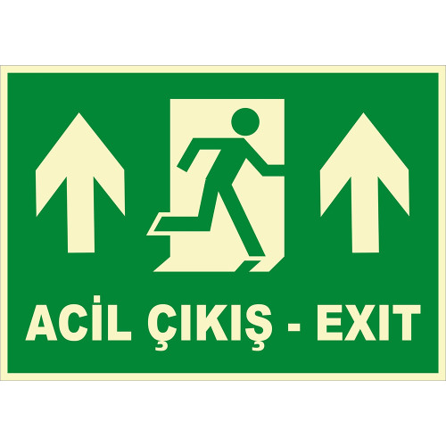 Turkish English Phosphorescent Emergency Exit Up Sign Board Label PF1778