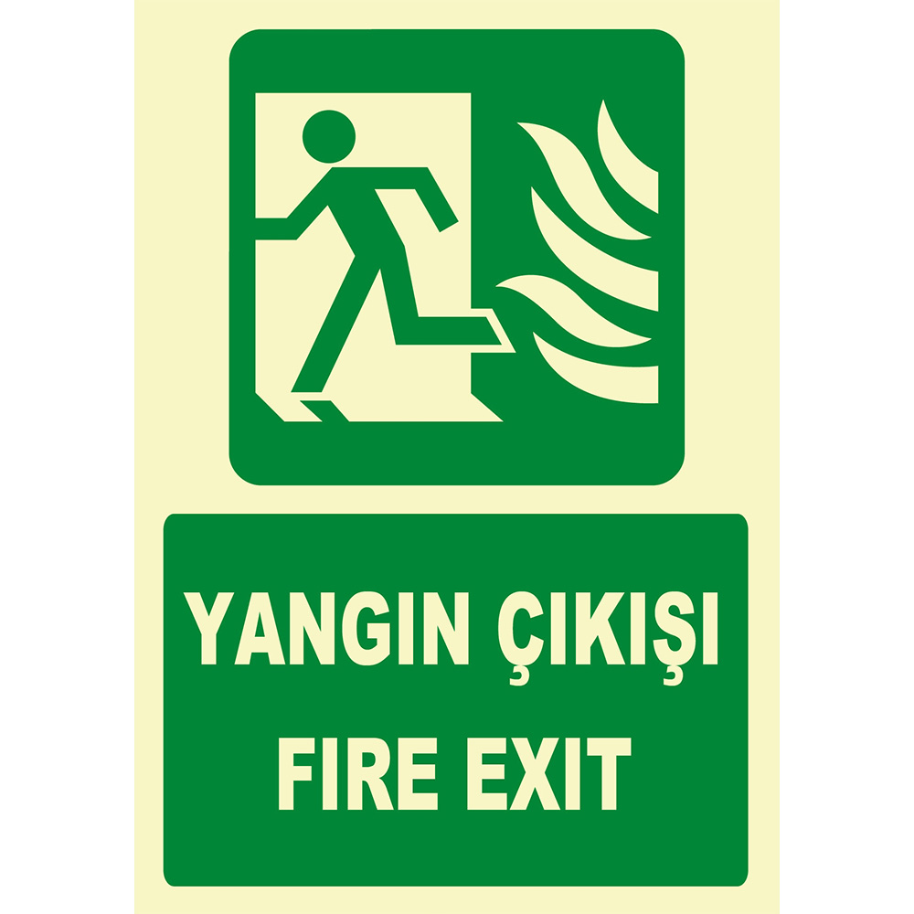 Turkish English Phosphorescent Fire Exit Symbol Sign Board Signage Label YT7665 Turkish English Phosphorescent Fire Exit Symbol Sign Board Signage Label YT7665