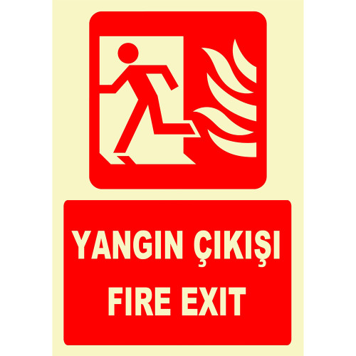 Turkish English Phosphorescent Fire Exit Sign Sign Sticker Label YT7666