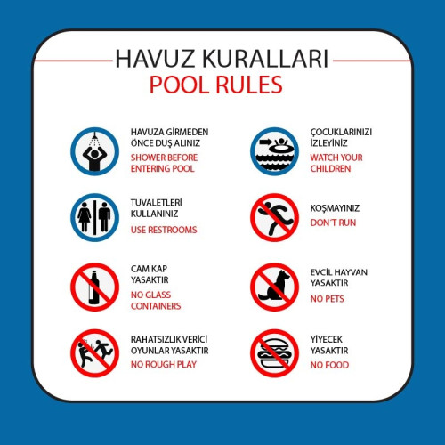 Turkish English Pool Rules Sign Board Signage Label Symbol AT1079