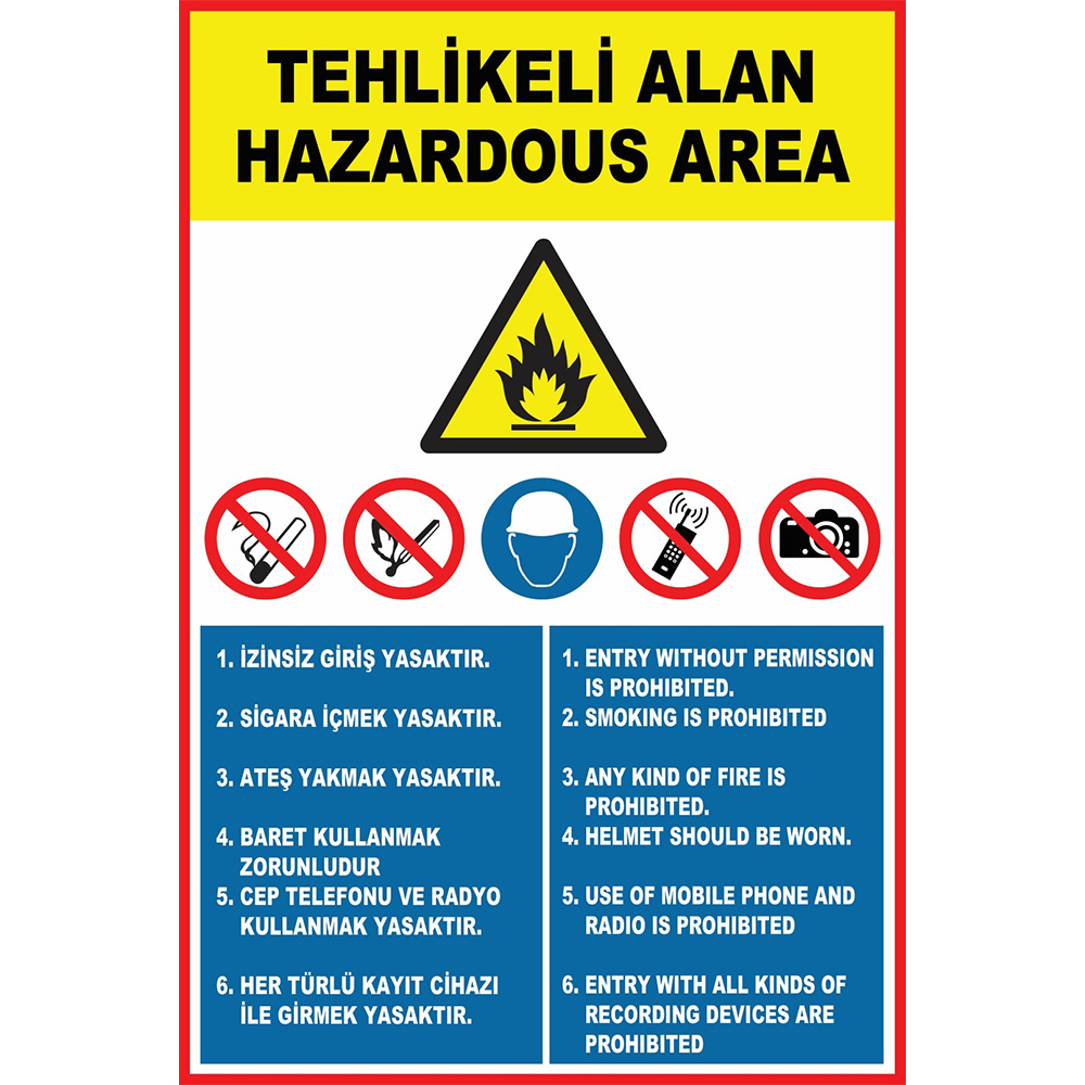Turkish English Dangerous Area Sign Sign Sign Label ZY-1645 Turkish English Dangerous Area Sign Sign Sign Label ZY-1645
