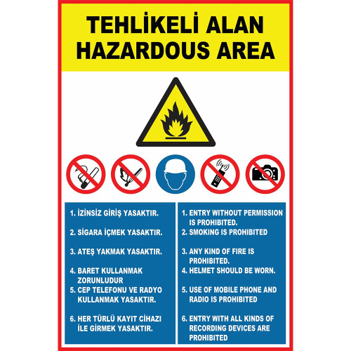 Turkish English Dangerous Area Sign Sign Sign Label ZY-1645