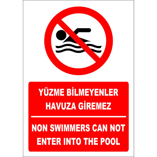 Turkish English Those Who Do not Know How to Swim Cannot Enter the Pool Sign Board Label EF2315