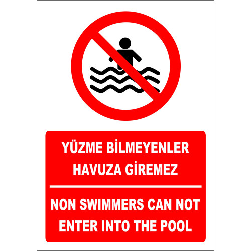 Turkish English Those Who Do not Know How to Swim Cannot Enter the Pool Sign Board Label EF2324