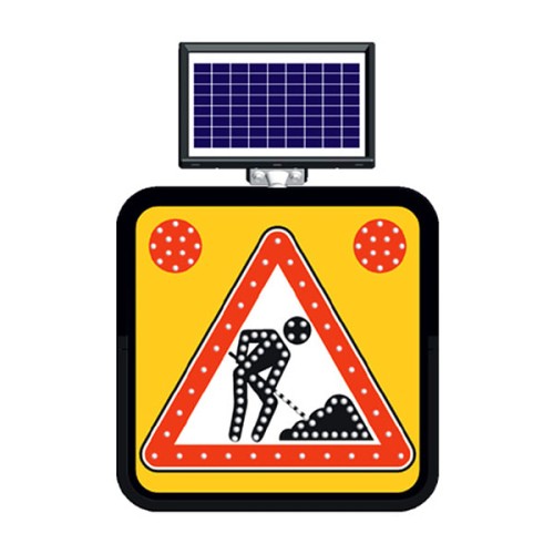 Yolda Çalışma Var İşareti Güneş Enerjili Ledli Solar Trafik Levhası Tabelası