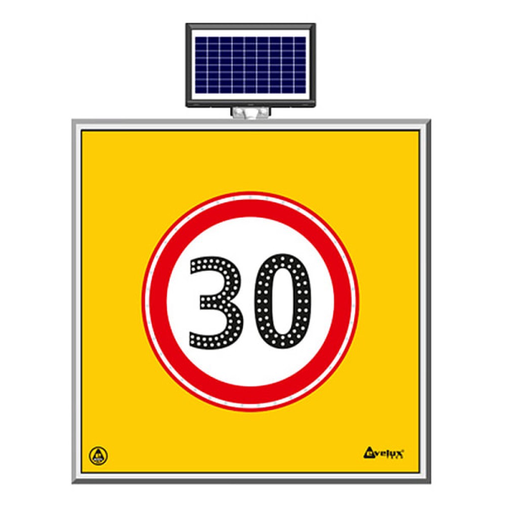 Güneş Enerjili Ledli Azami Hız Sınırlaması 30 km Yol Bakım Trafik Uyarı Levhası