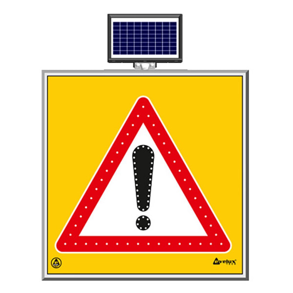 Güneş Enerjili Ledli Dikkat Yol Bakım Trafik Uyarı Levhası