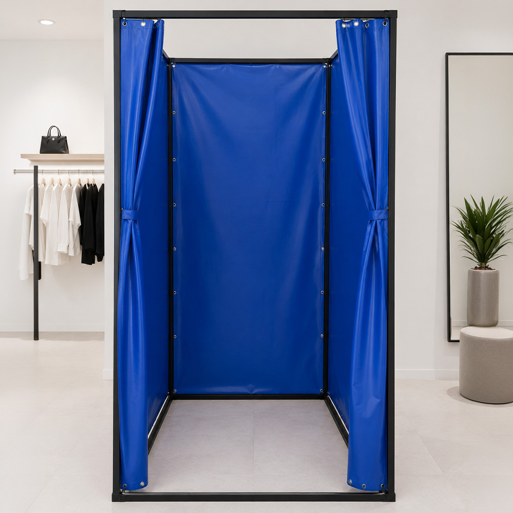 Portatif Giyinme Kabini 122x125x200 cm Çelik İskelet PVC Brandalı Önden Görünüm