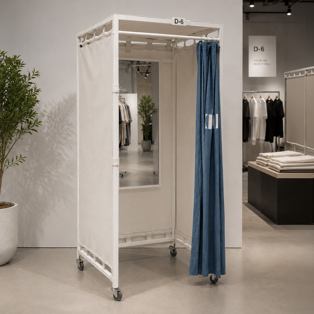 Tekerlekli Soyunma Kabini 90x90x200 cm Çelik İskelet Oxford Perde Önden Görünüm